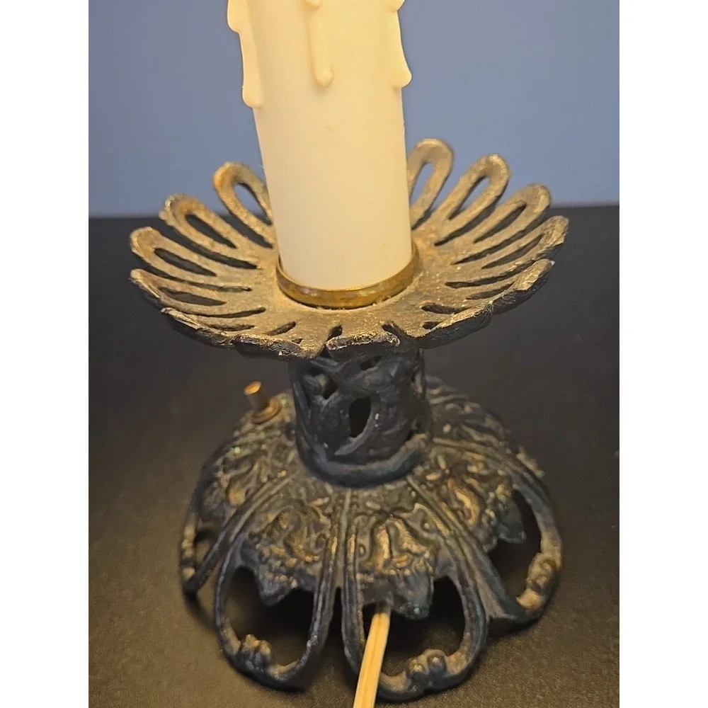 Vintage Leviton Cast Iron Metal table lamp‎ Dual Socket double light Lamp Black